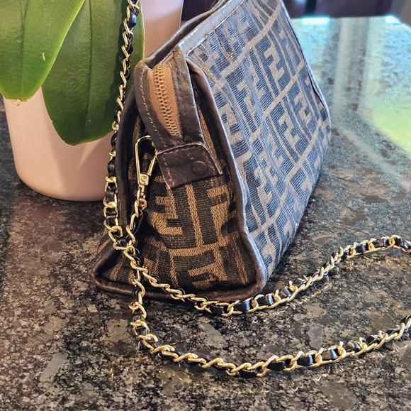 Fendi FF Zucca Canvas Baguette Clutch w Crossbody Chain, Insert, & Charms Added - Picture 5 of 14